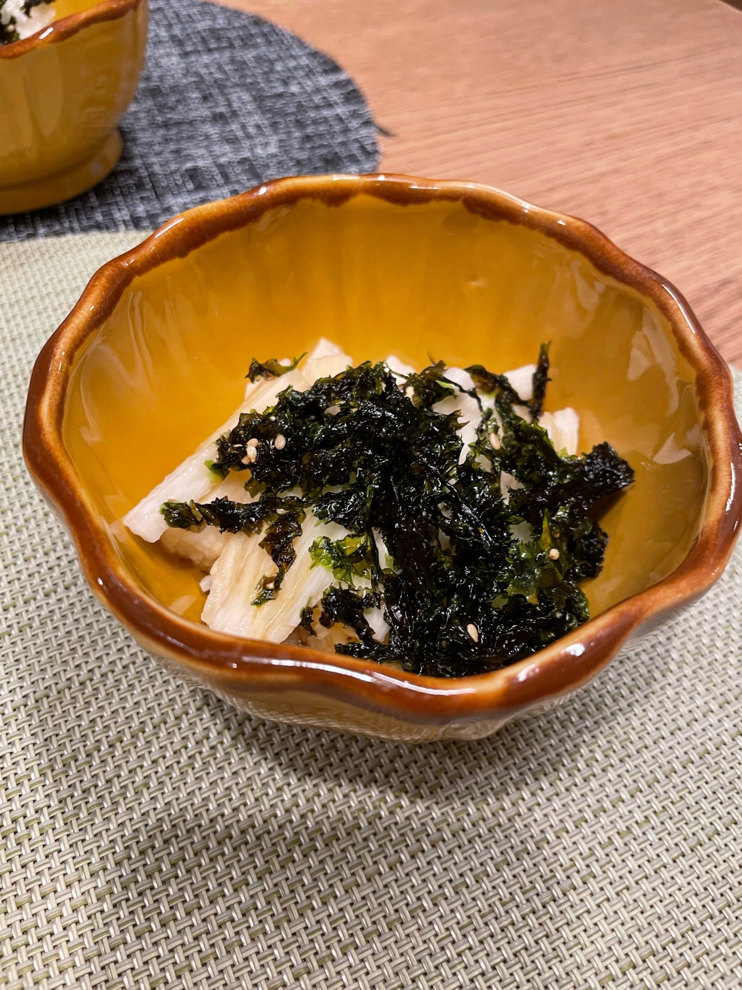 長芋の和えもの　韓国海苔がけ