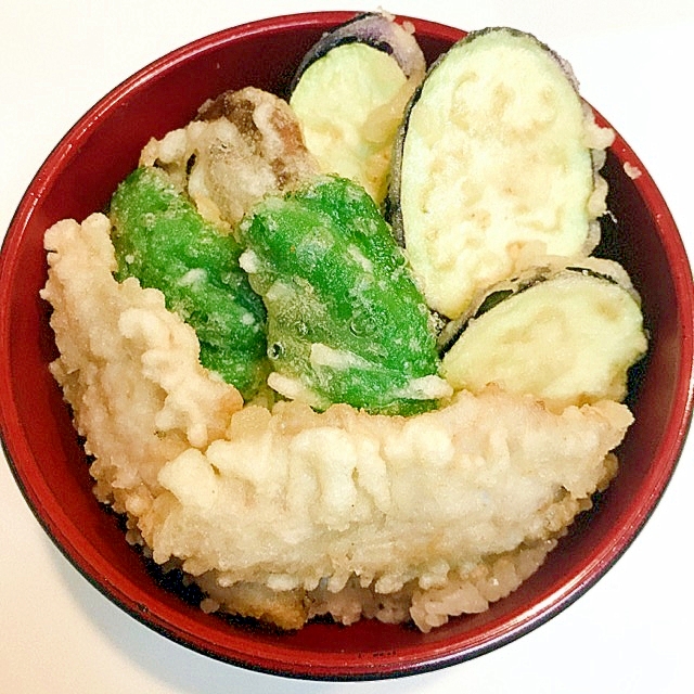 鯵と茄子とピーマンの☆具沢山天丼