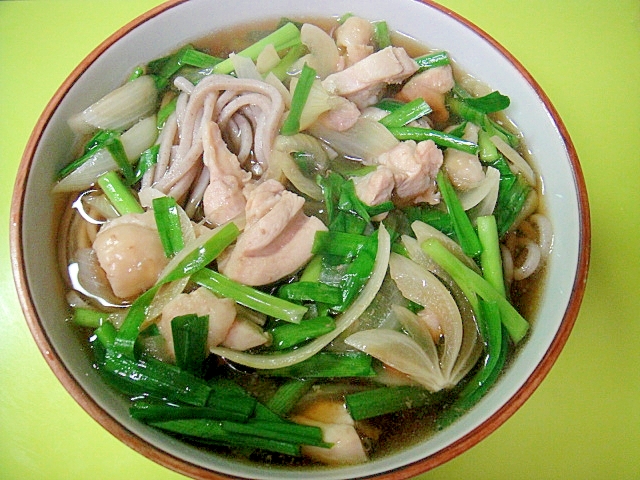 ニラと鶏のあったか蕎麦