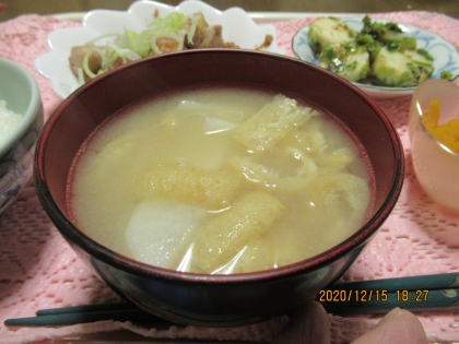 長芋と油揚げの味噌汁