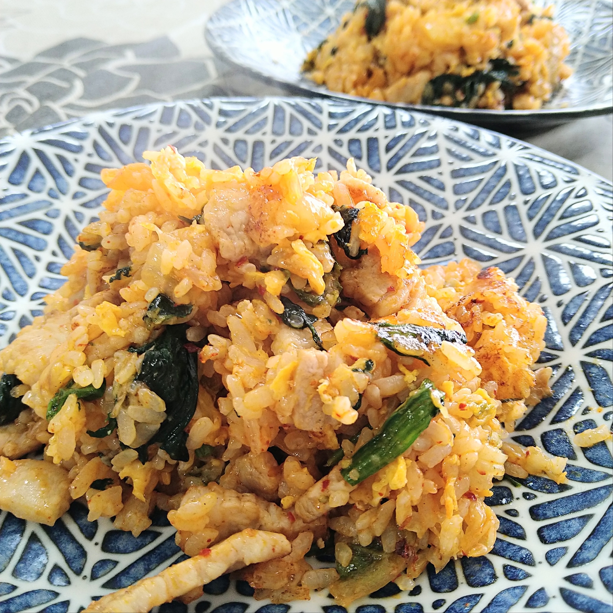 【豚キムチのチャーハン】簡単☆即席ビビンバ風