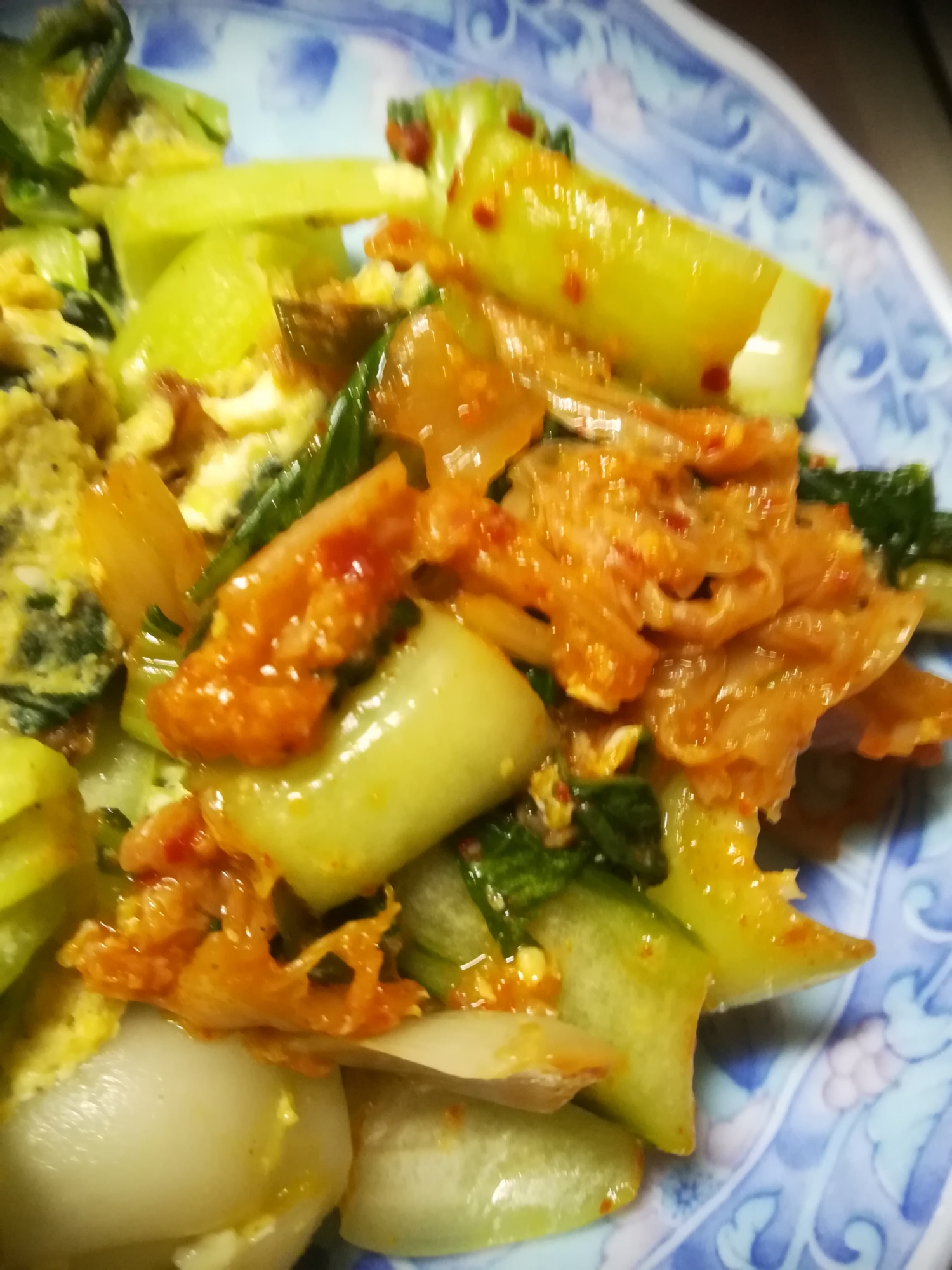 チンゲン菜とキムチの炒め物