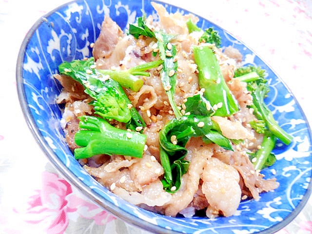 雑穀米de❤豚バラと茎ブロコのさっぱり丼❤