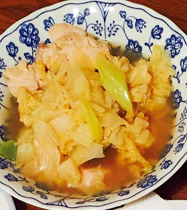 簡単☆胸肉と長ネギと白菜の麺つゆ煮