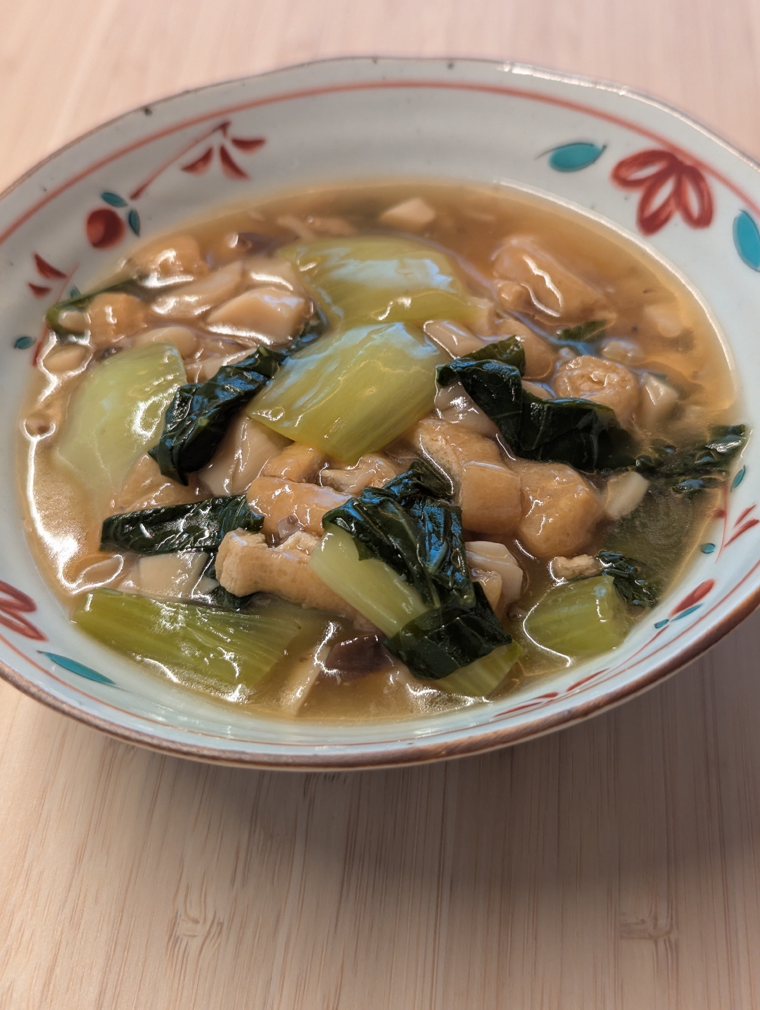 チンゲン菜と3種のきのことあげの炒め煮