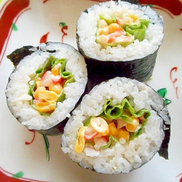 カニカマコーンとレタスの巻き寿司 レシピ 作り方 By Mint74 楽天レシピ カニカマコーンとレタスの巻き寿司 レシピ 作り方 By Mint74 楽天レシピ