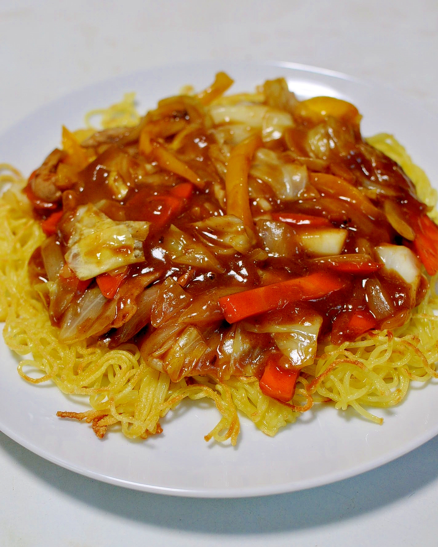 食研カレーで作る★カレーあんかけ焼きそば