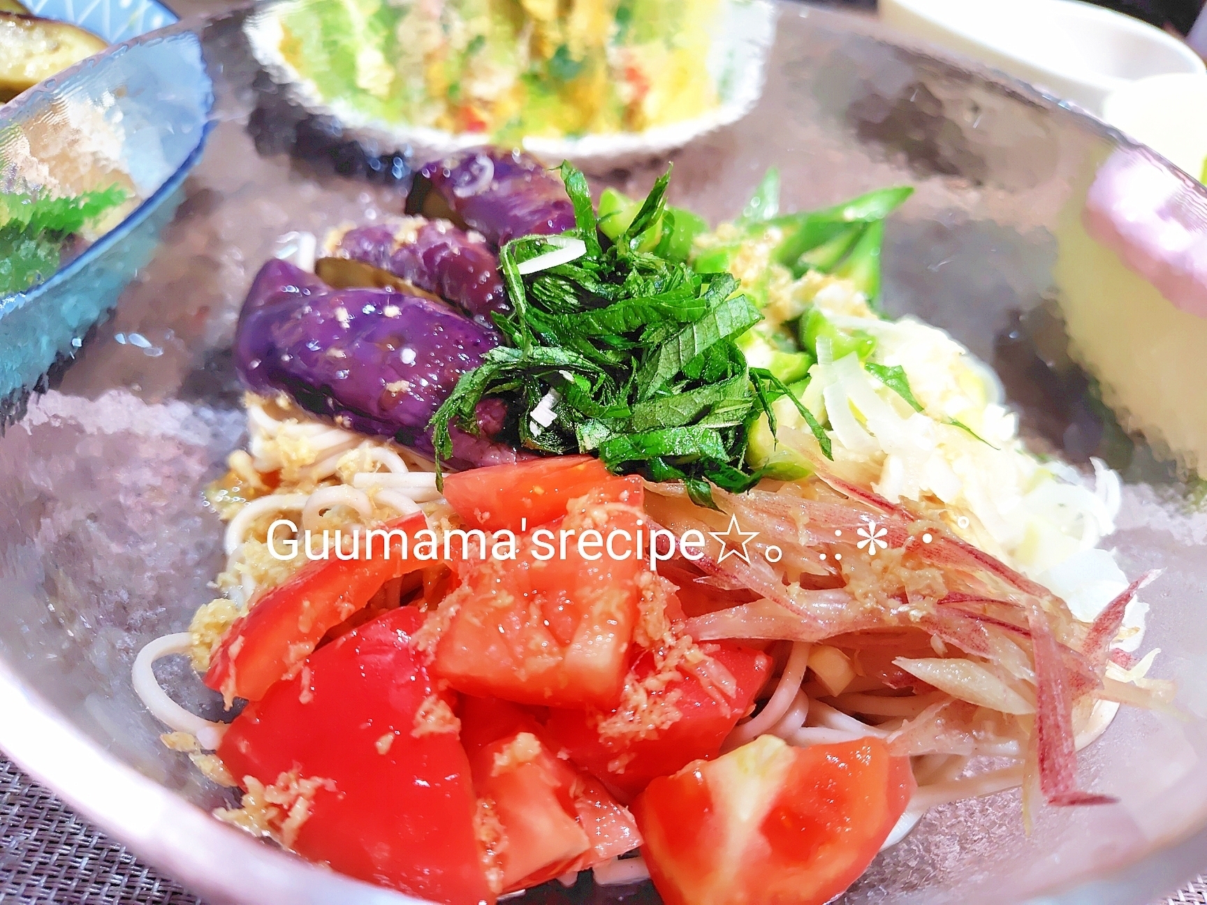 レンジで簡単♡しょうがが香る♡夏野菜のぶっかけ蕎麦