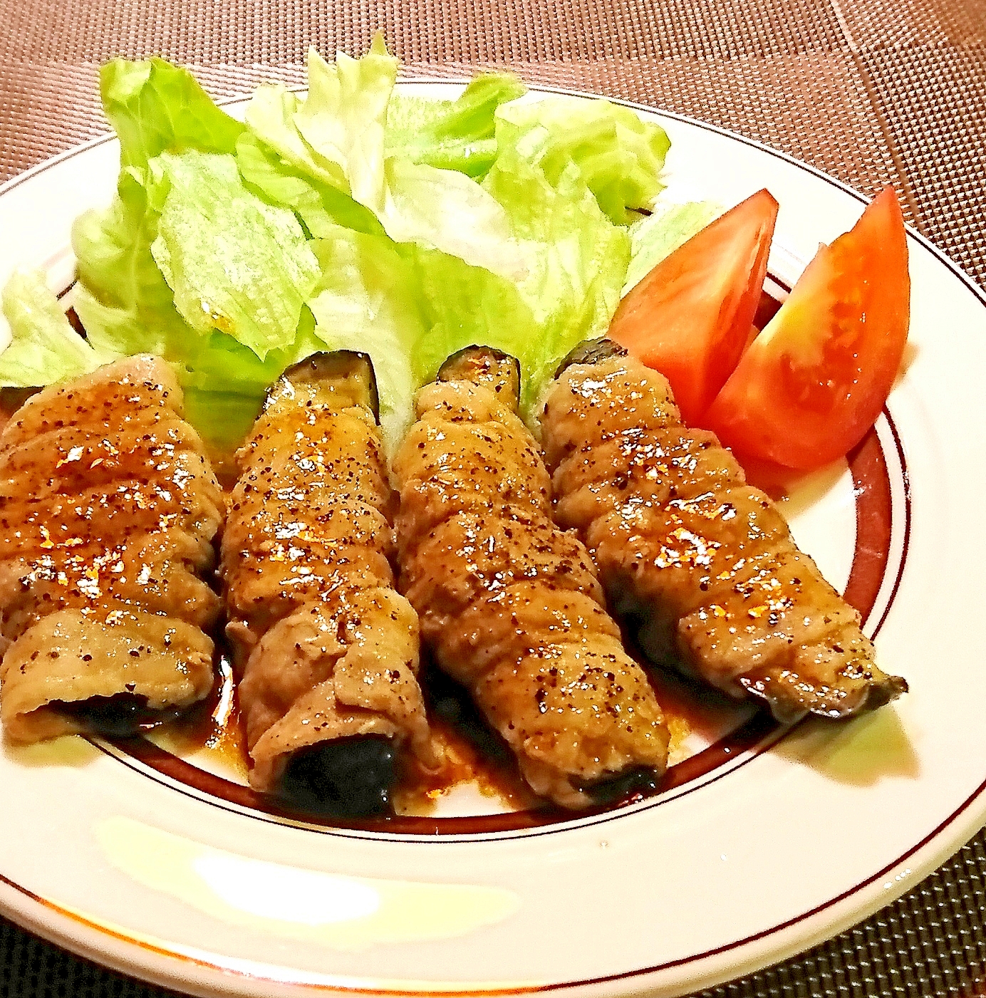 肉巻き茄子の照り焼き