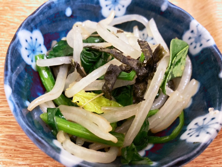 ごま油で！もやしとほうれん草の磯部和え