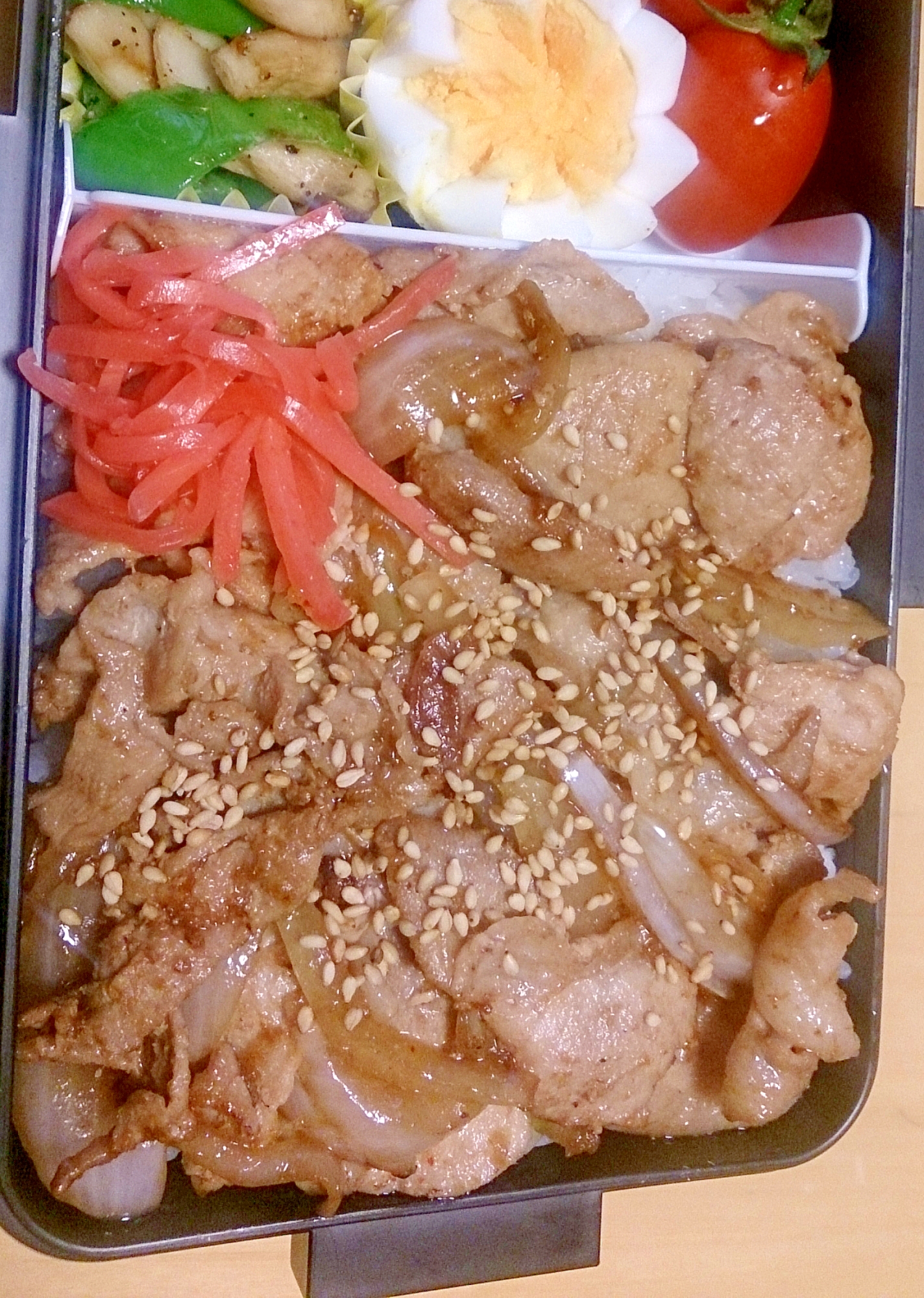 高校生の男子弁当～豚こまで生姜焼き丼～