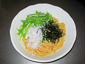 しらすと水菜のバター醤油パスタ