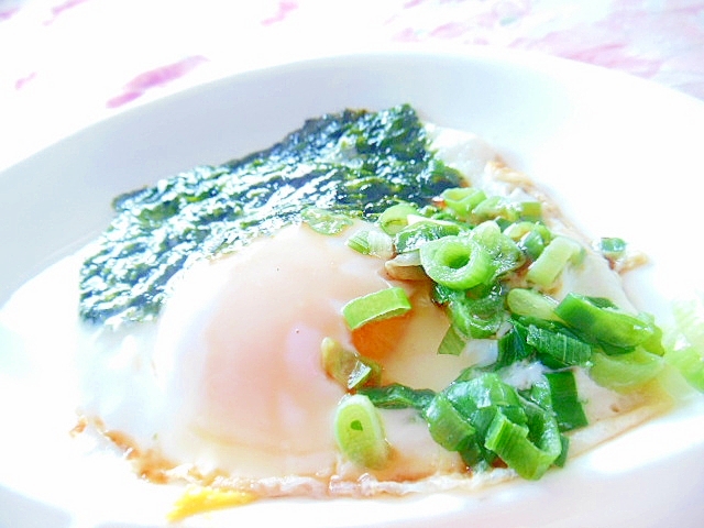 山葵醤油de❤韓国海苔と葱の目玉焼き❤