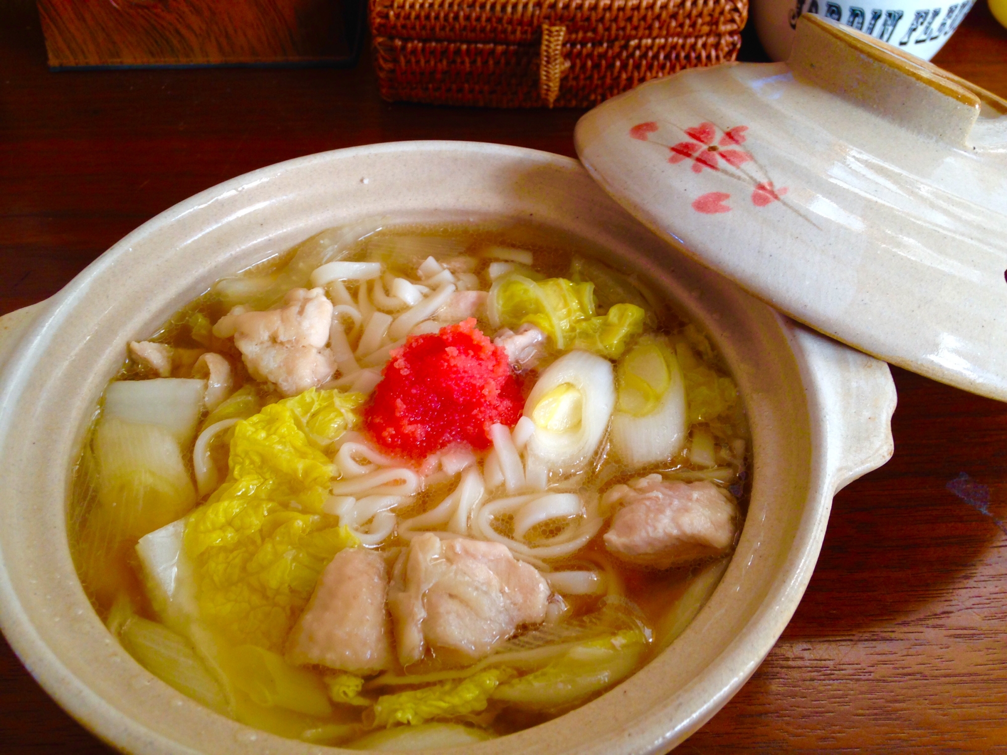 1人用土鍋クッキング★のこり野菜でタラコうどん★