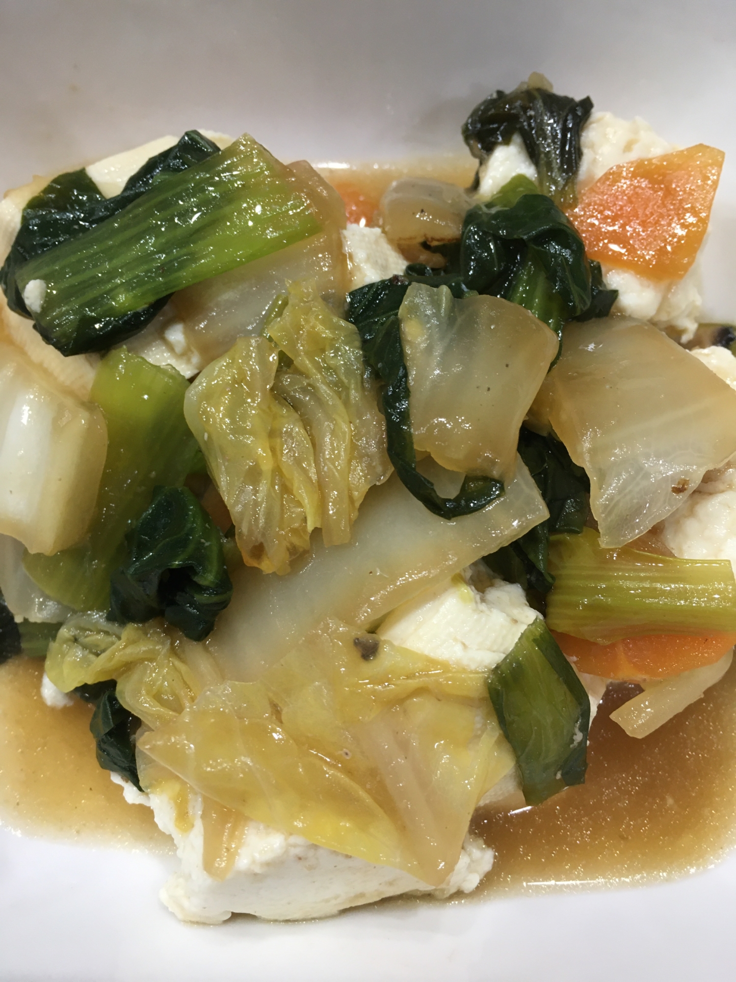 小松菜にんじん白菜のあんかけ豆腐