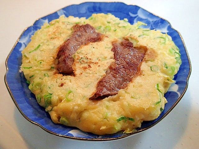 牛バラ肉と白菜と葱のお好み焼き