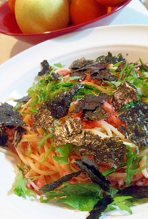 明太子としらすのスパゲティ・しそと海苔の香り☆