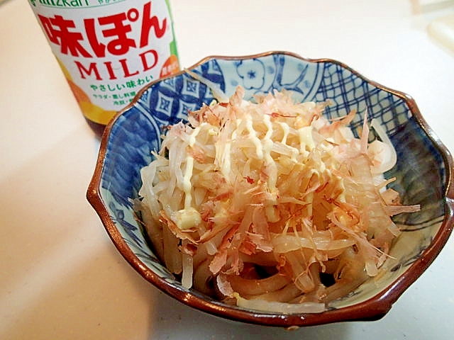 味ぽん/マヨで　もやしとかつお節のぶっかけ半饂飩