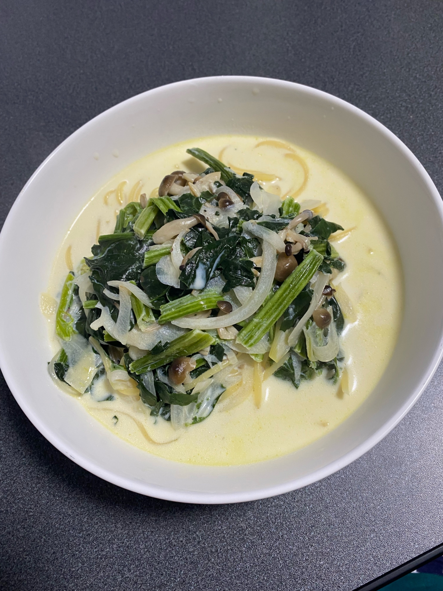 ほうれん草としめじのクリームスープパスタ レシピ 作り方 By おみちゃき 楽天レシピ