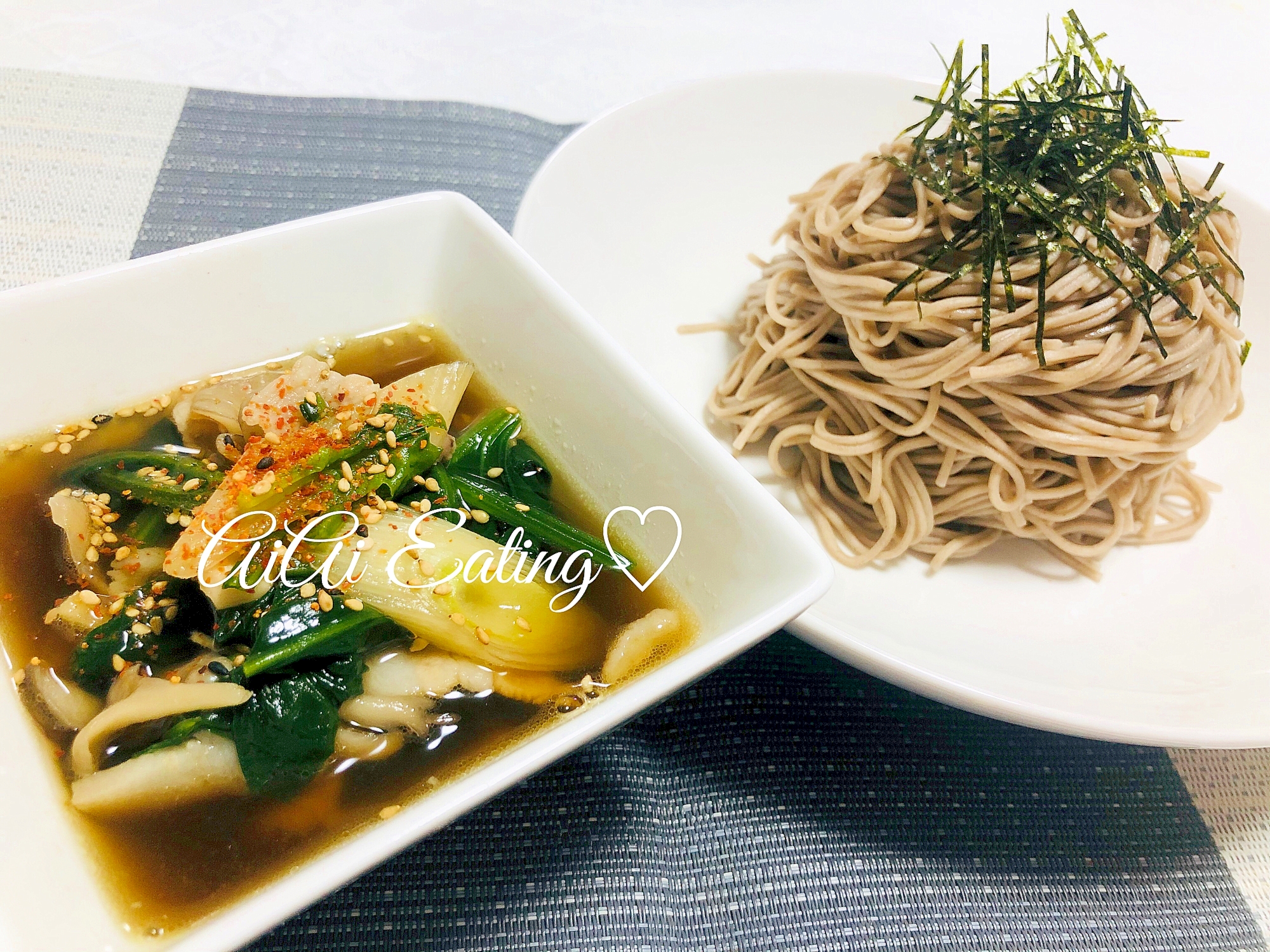 ♡豚肉と野菜♪ごま油香るさっぱり簡単和風つけ蕎麦♡