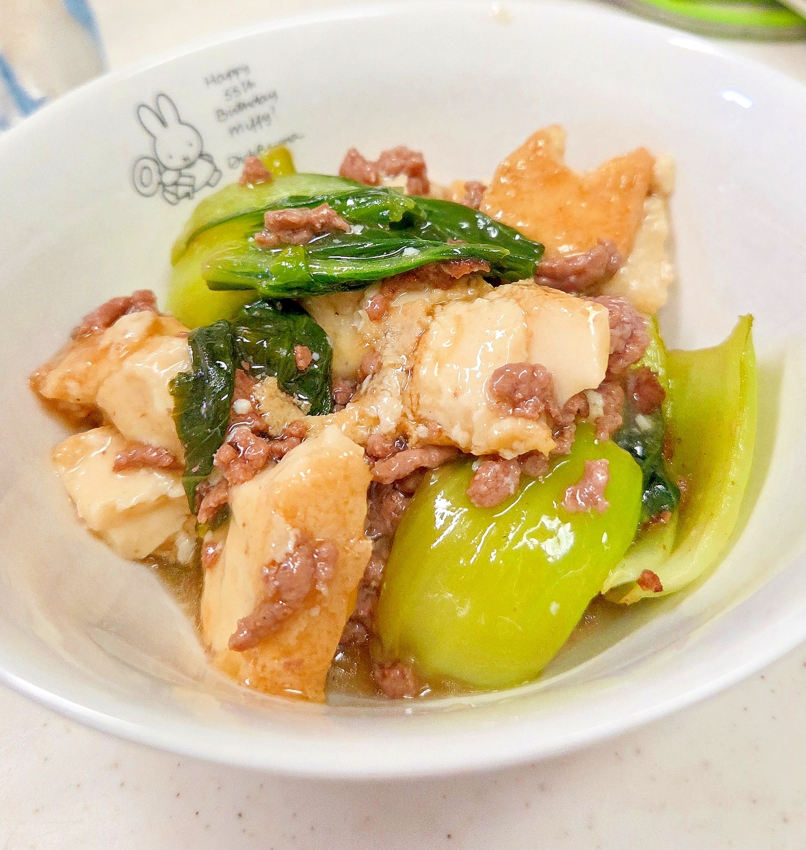 簡単(^^)厚揚げとチンゲン菜の挽肉あんかけ炒め♪