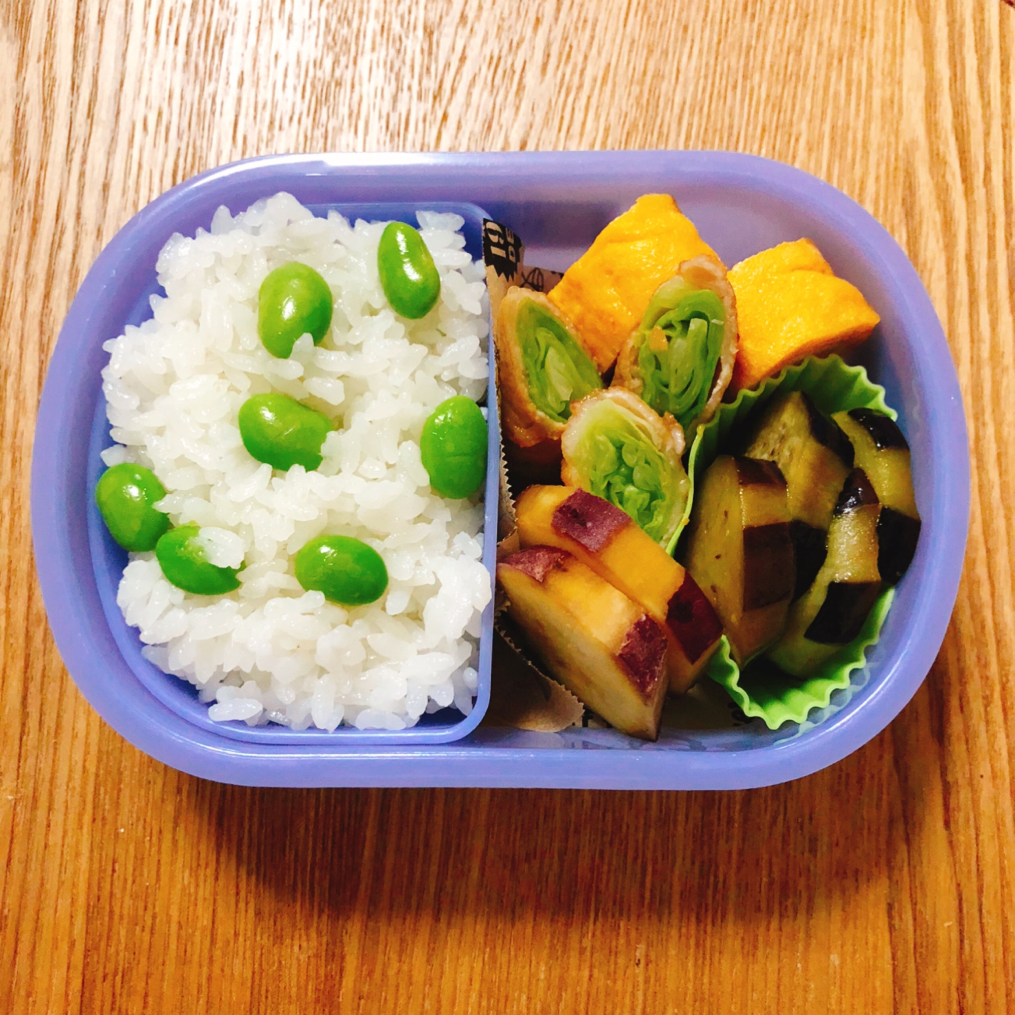 ☆今週のお弁当☆枝豆ご飯とキャベツの肉巻き弁当