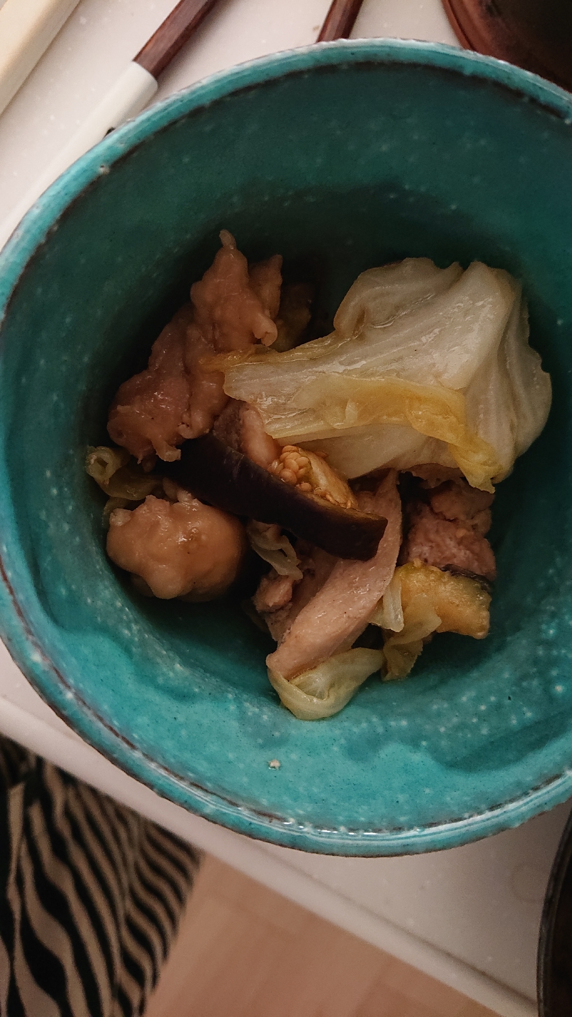 鶏とナスと白菜の生姜酢焼き