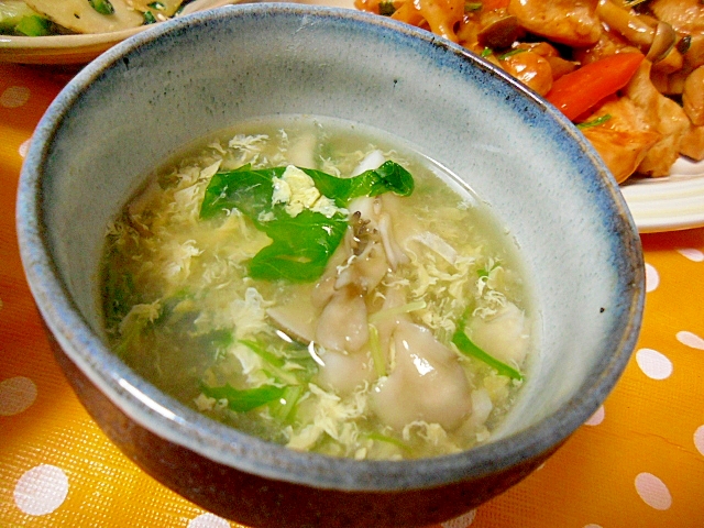 舞茸と水菜のかき玉汁 白だしで簡単 レシピ 作り方 By ミスチバス 楽天レシピ