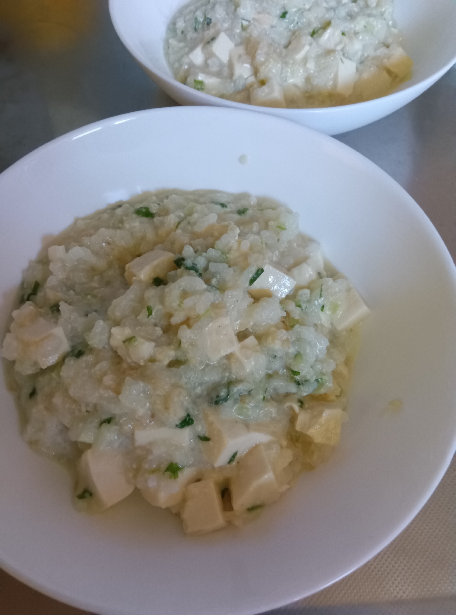 水菜と豆腐の豆乳粥