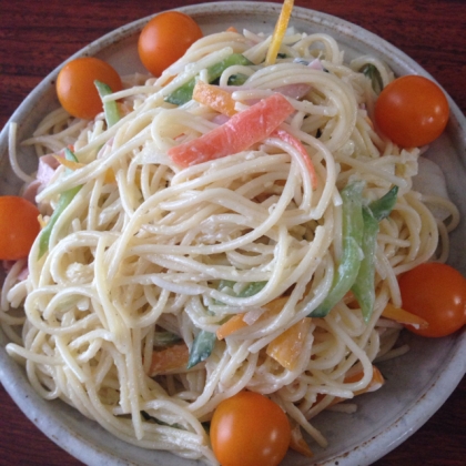 冷蔵庫にある野菜で作りました(*^^*)
スパゲティサラダ人気です♡美味しかったです！