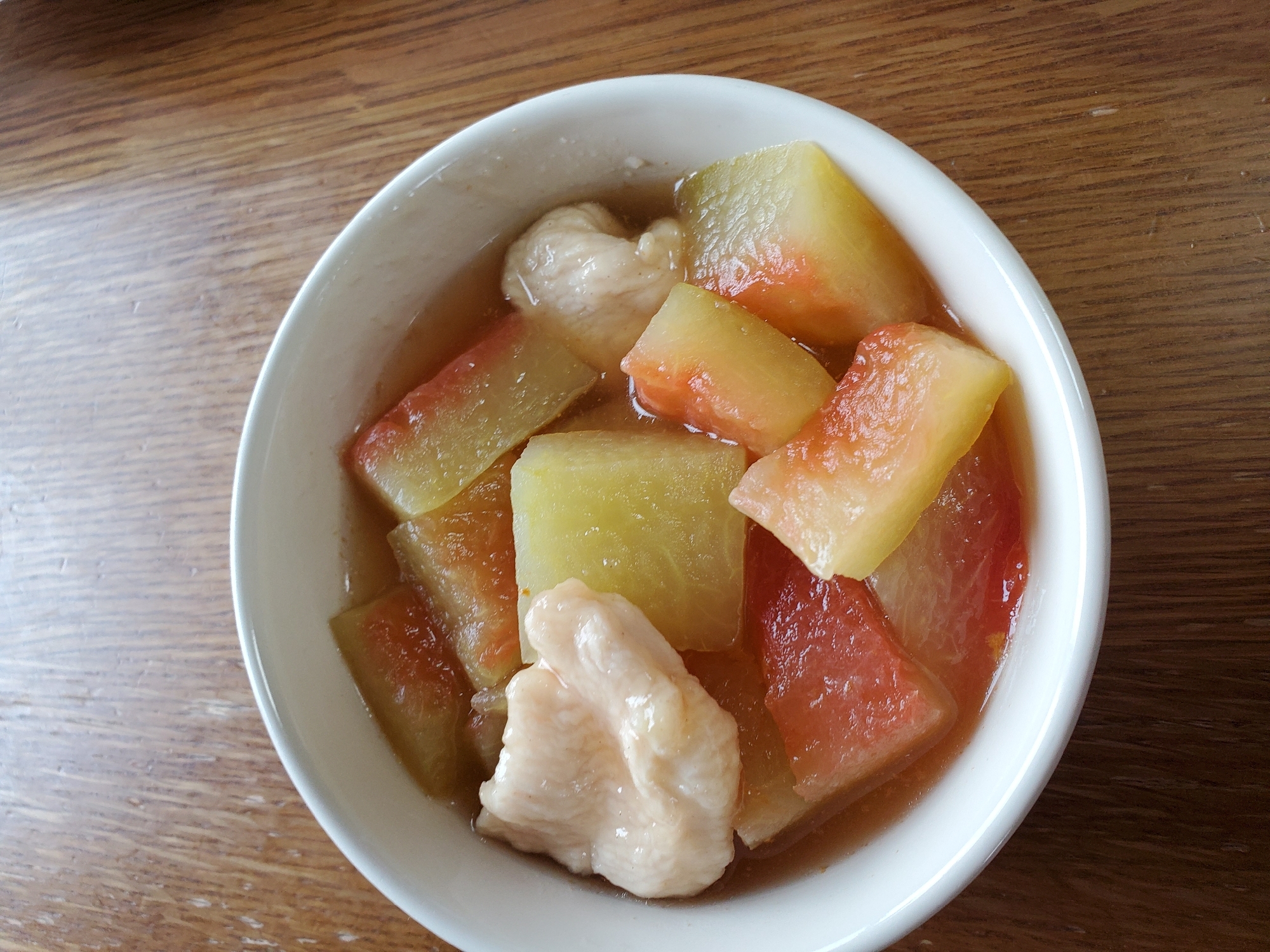 スイカの皮とむね肉の煮物