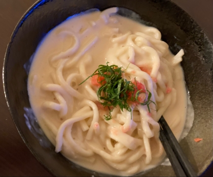 牛乳で作る明太クリームうどん♡