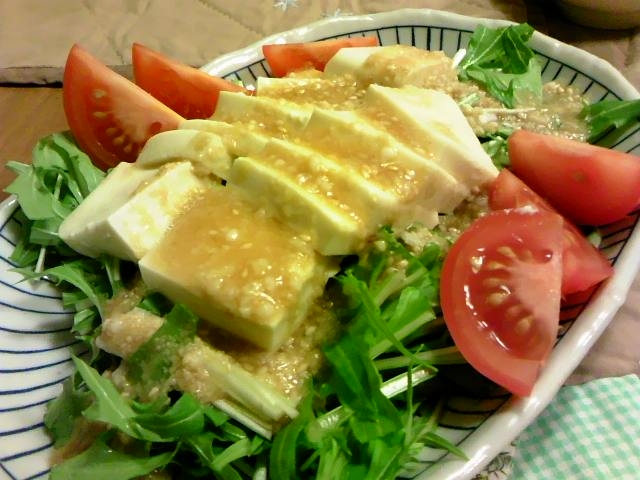 豆腐と水菜のさっぱり塩麹サラダ