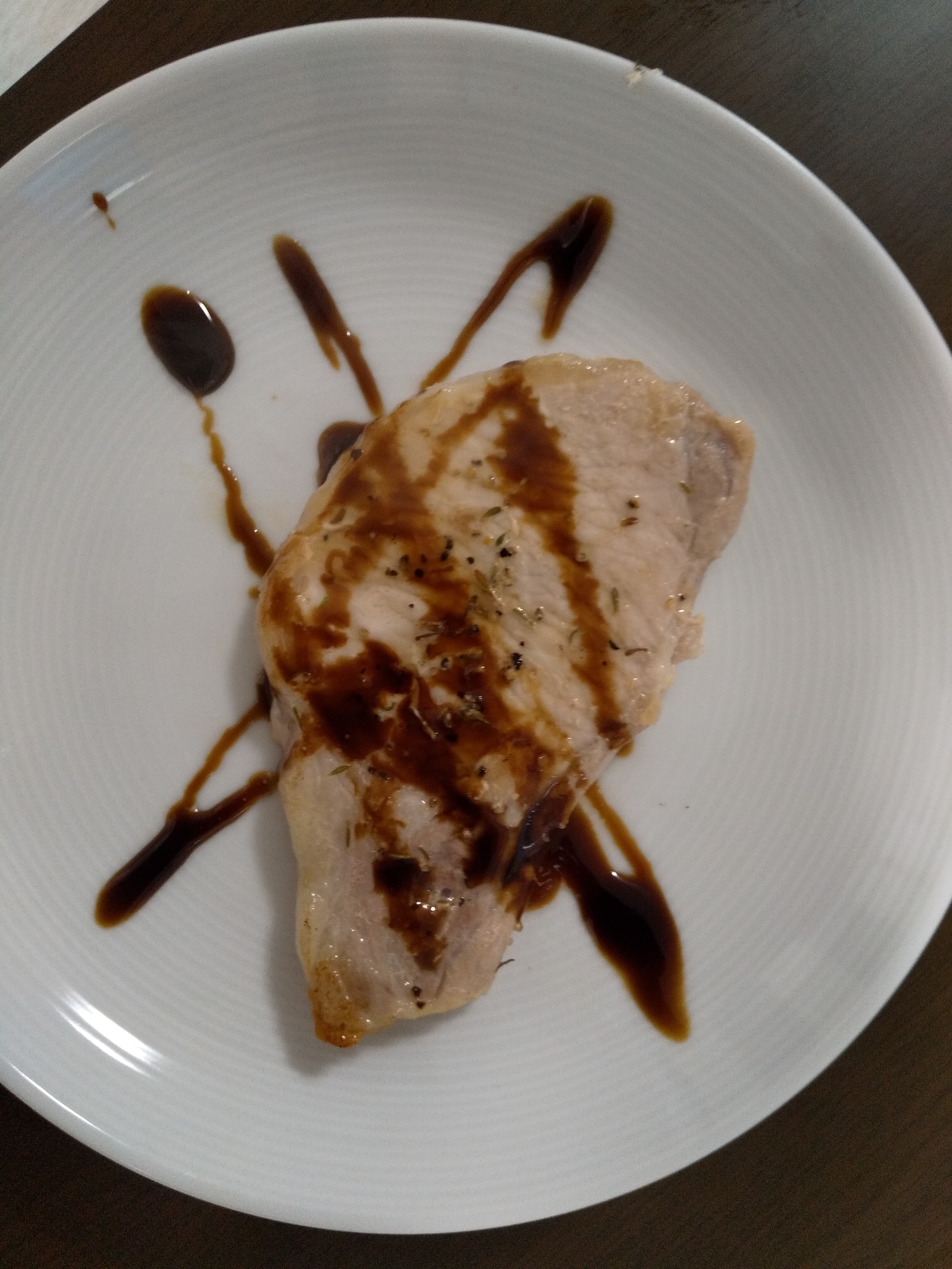 タクックでフレンチ　ポークソテー　バルサミコ醤油