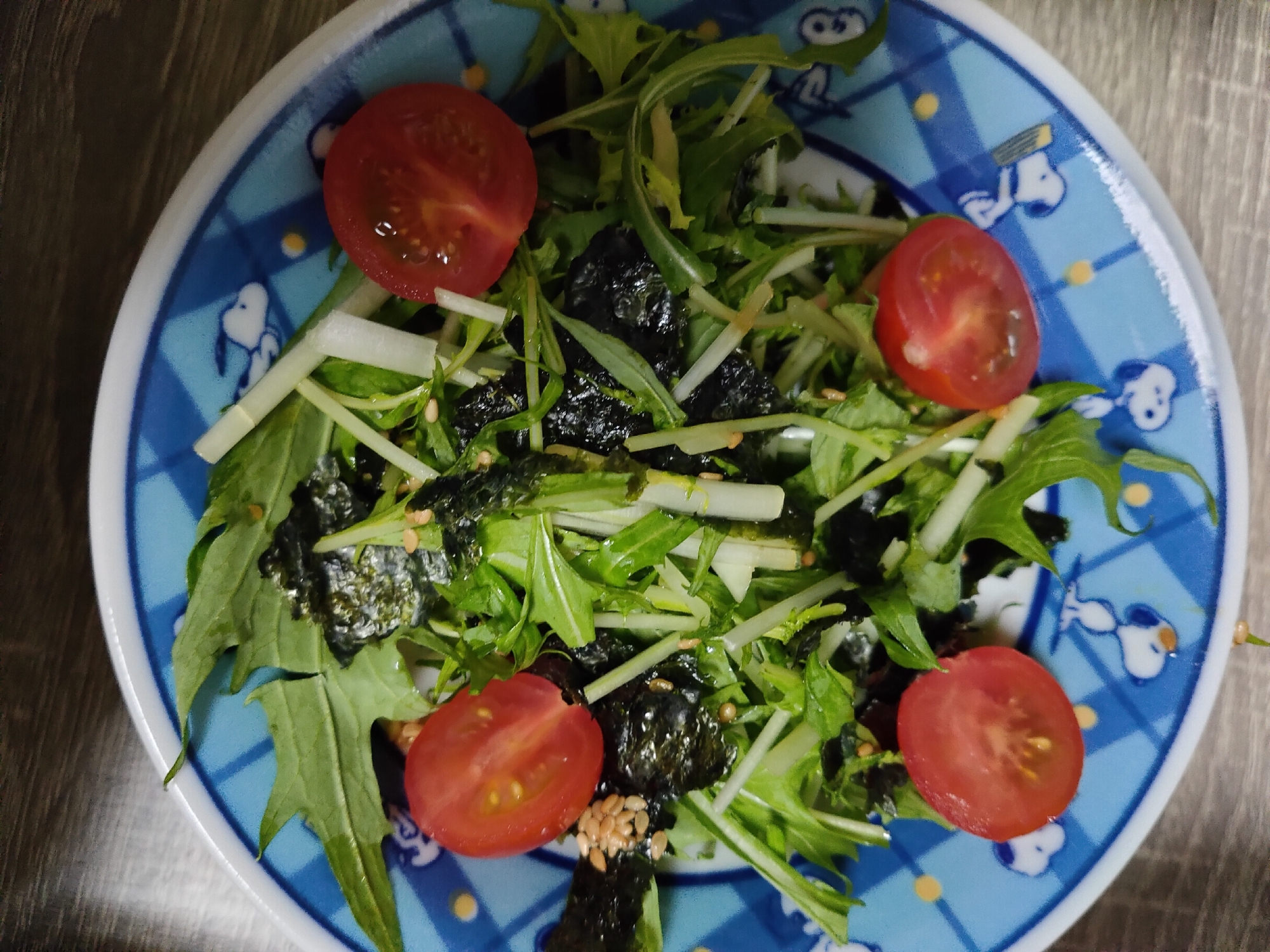 水菜と海苔とミニトマトのサラダ