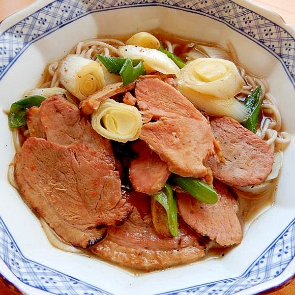 男の人にも！鴨南蛮風❤炭焼き合鴨スライスで蕎麦♪