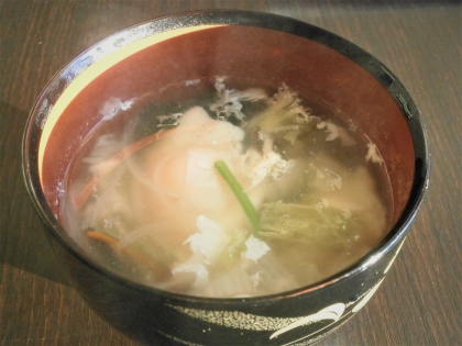 朝食にいただきました　白菜の甘み温かいスープ　美味しくいただきました　ごちそう様でした