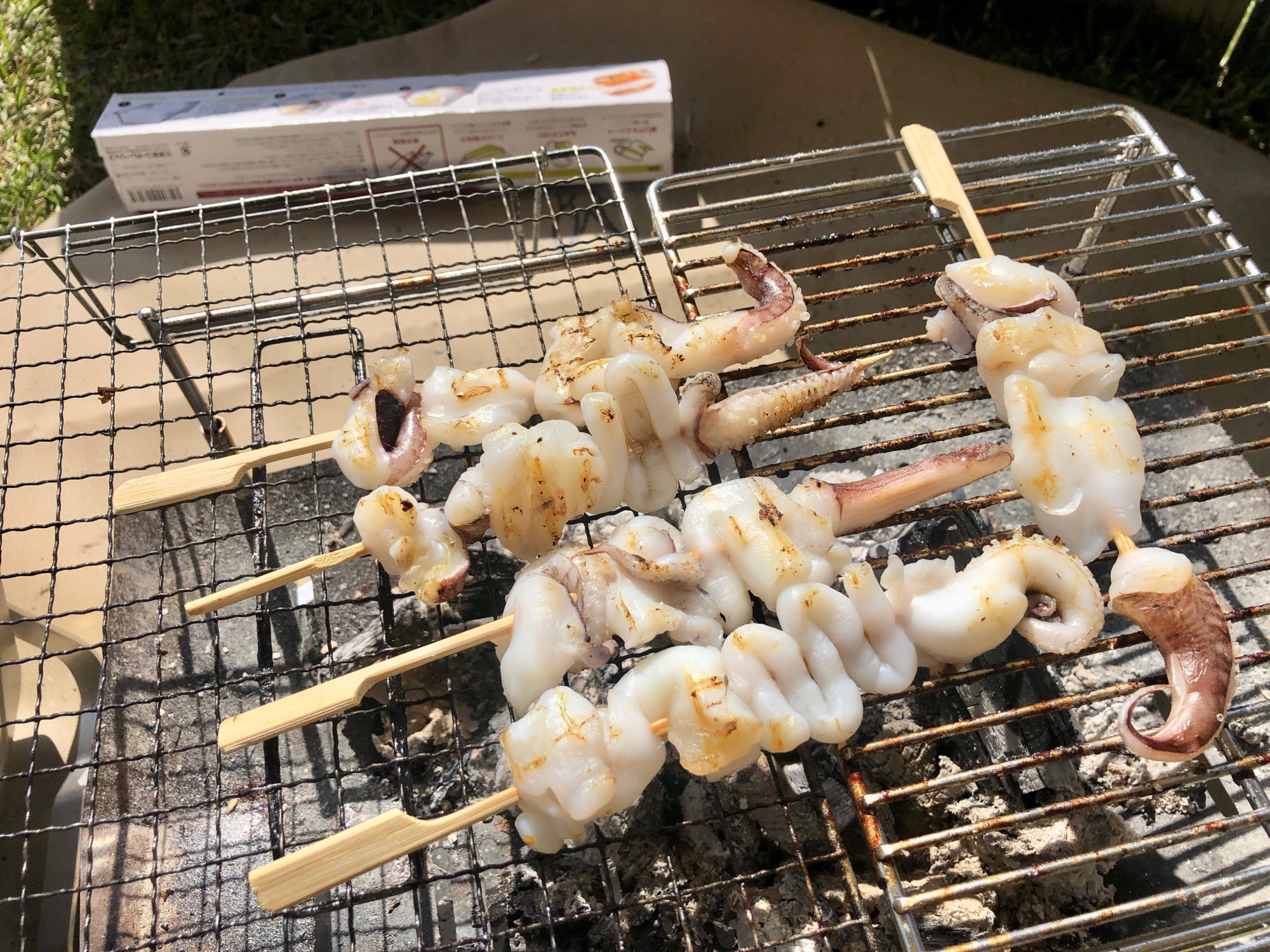 キャンプ飯♪イカの炭火焼き♪ニンニクバター醤油で