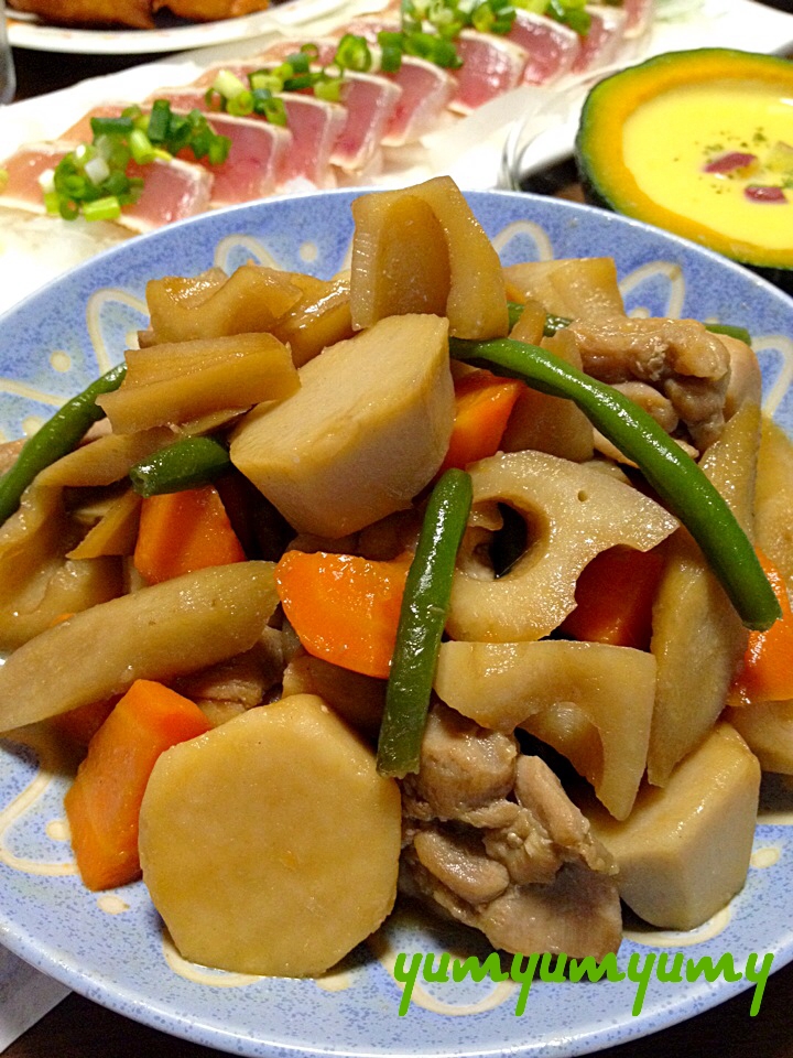 筑前煮です 安定の甘辛醤油味 根菜いっぱい食べてね レシピ 作り方 By ゆんゆんゅん 楽天レシピ