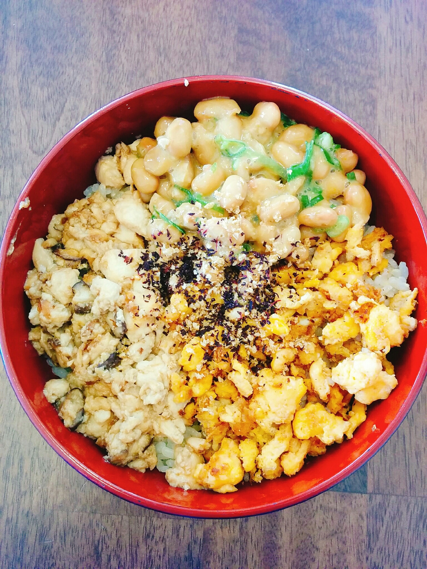 ●ヘルシー！絹豆腐・卵そぼろと納豆丼！●