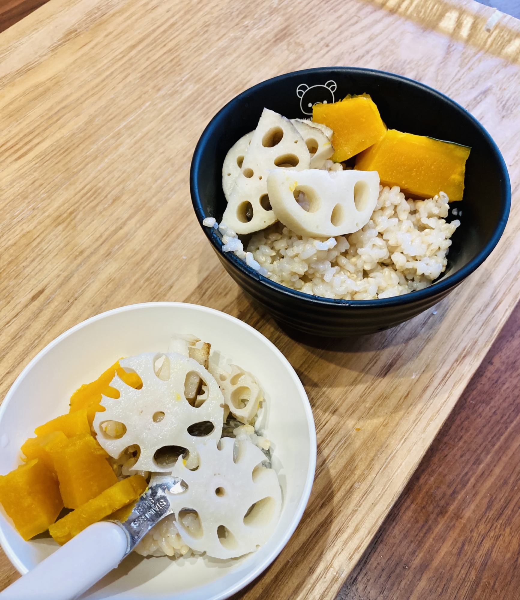 レンコンとかぼちゃの玄米ご飯！