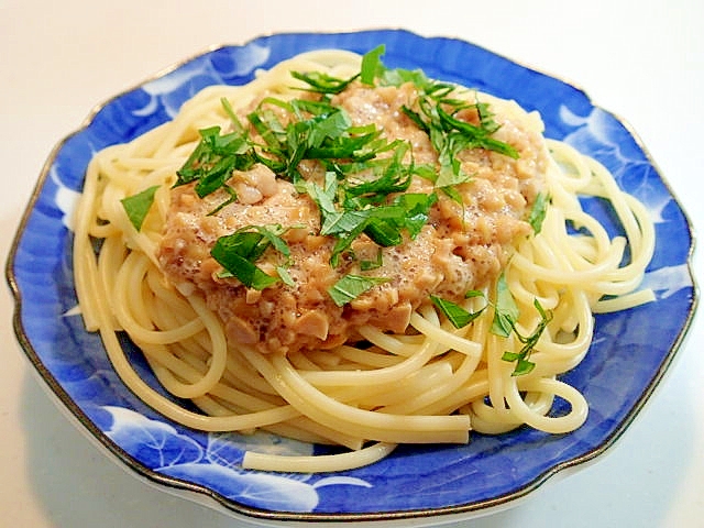 ひきわり納豆と大葉のパスタ