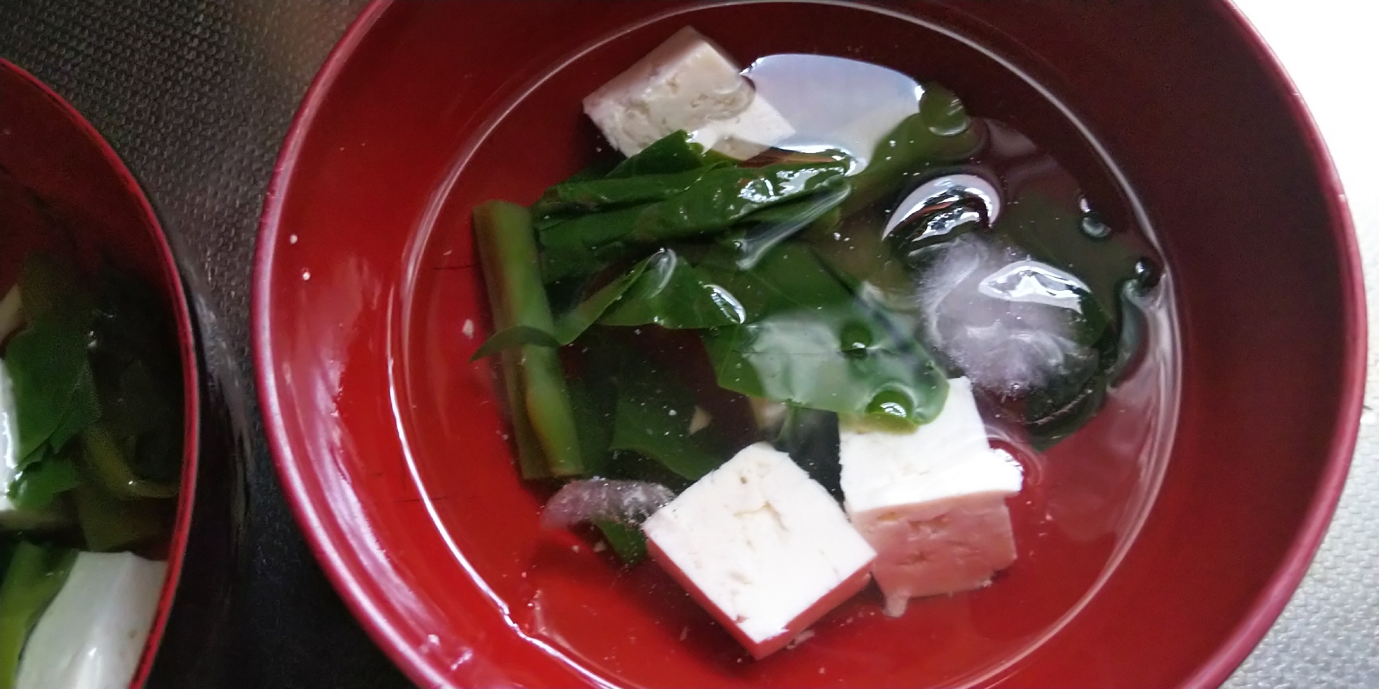 つるむらさきと豆腐の白だしスープ