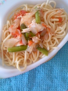 ☆離乳幼児食・まぐろとアスパラトマトソースパスタ☆