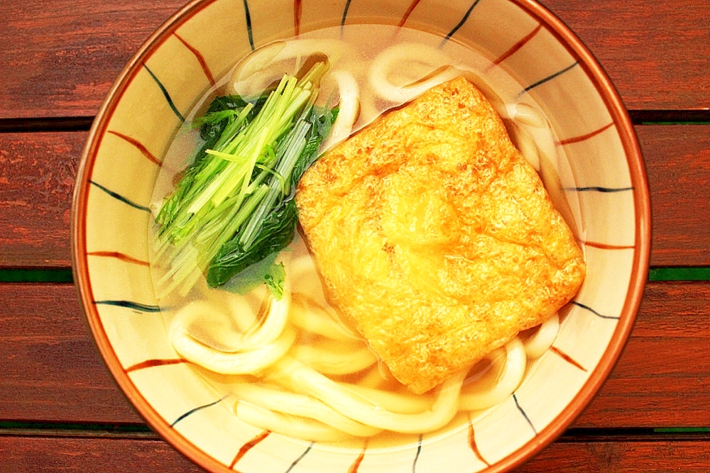 シャッキリ水菜の簡単キツネうどん