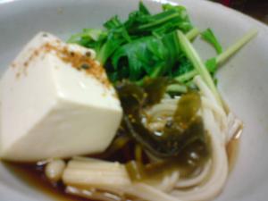 湯豆腐with水菜とえのき、出汁昆布も食べちゃえ
