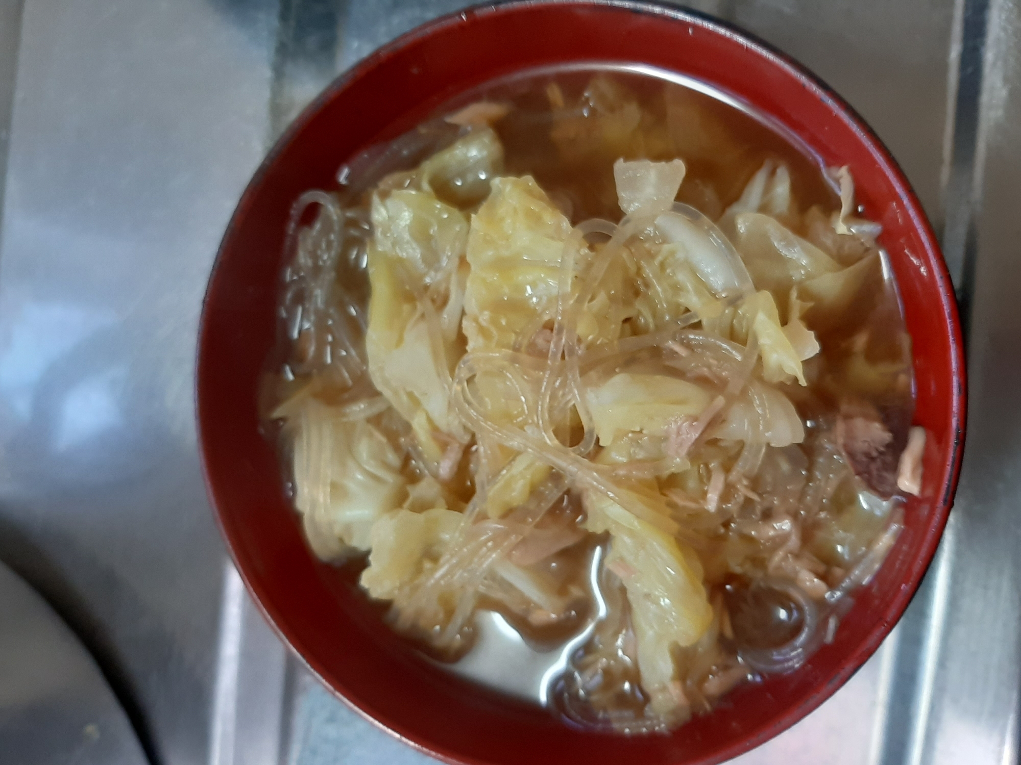 キャベツ　春雨　ツナ缶　中華スープ