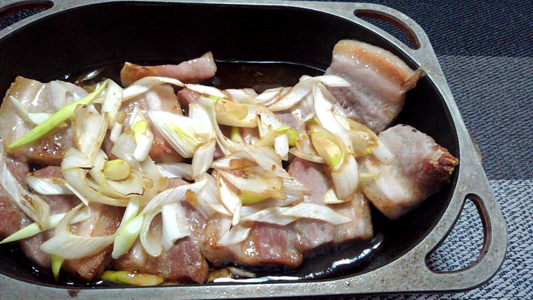 豚バラと長ネギゆず胡椒とかしポン酢のグリル焼き