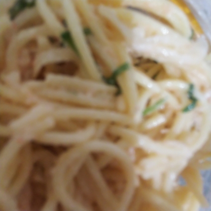 市販の素で♪明太子パスタ（大葉、昆布風味）