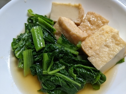 博多の郷土料理　かつお菜と絹あげの煮浸し